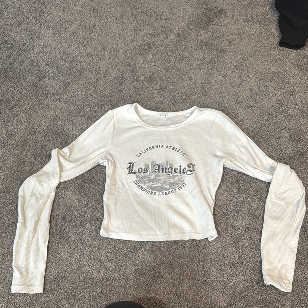 Garage White Long Sleeve Crop Top